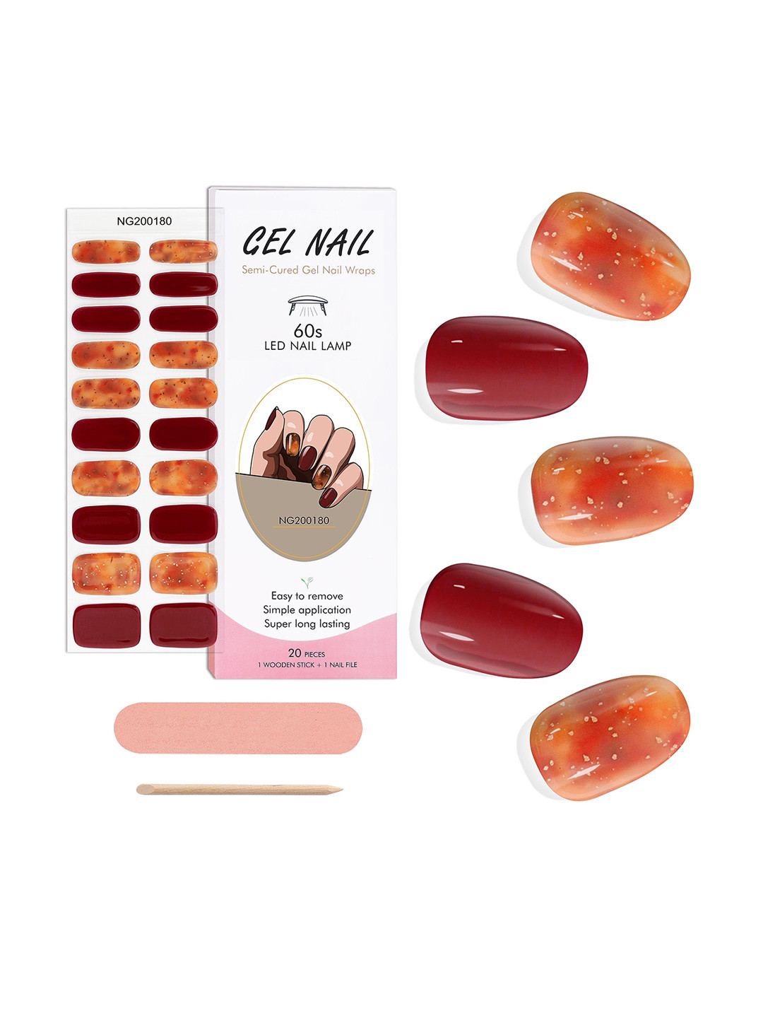 

FEELHIGH 20Pcs Semi Cured Gel Nail Polish Strips - NG2000180, Brown