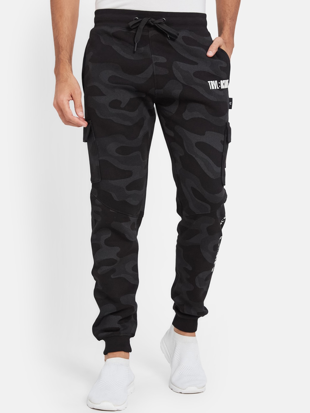 

Octave Men Camouflage Printed Mid-Rise Fleece Joggers, Black