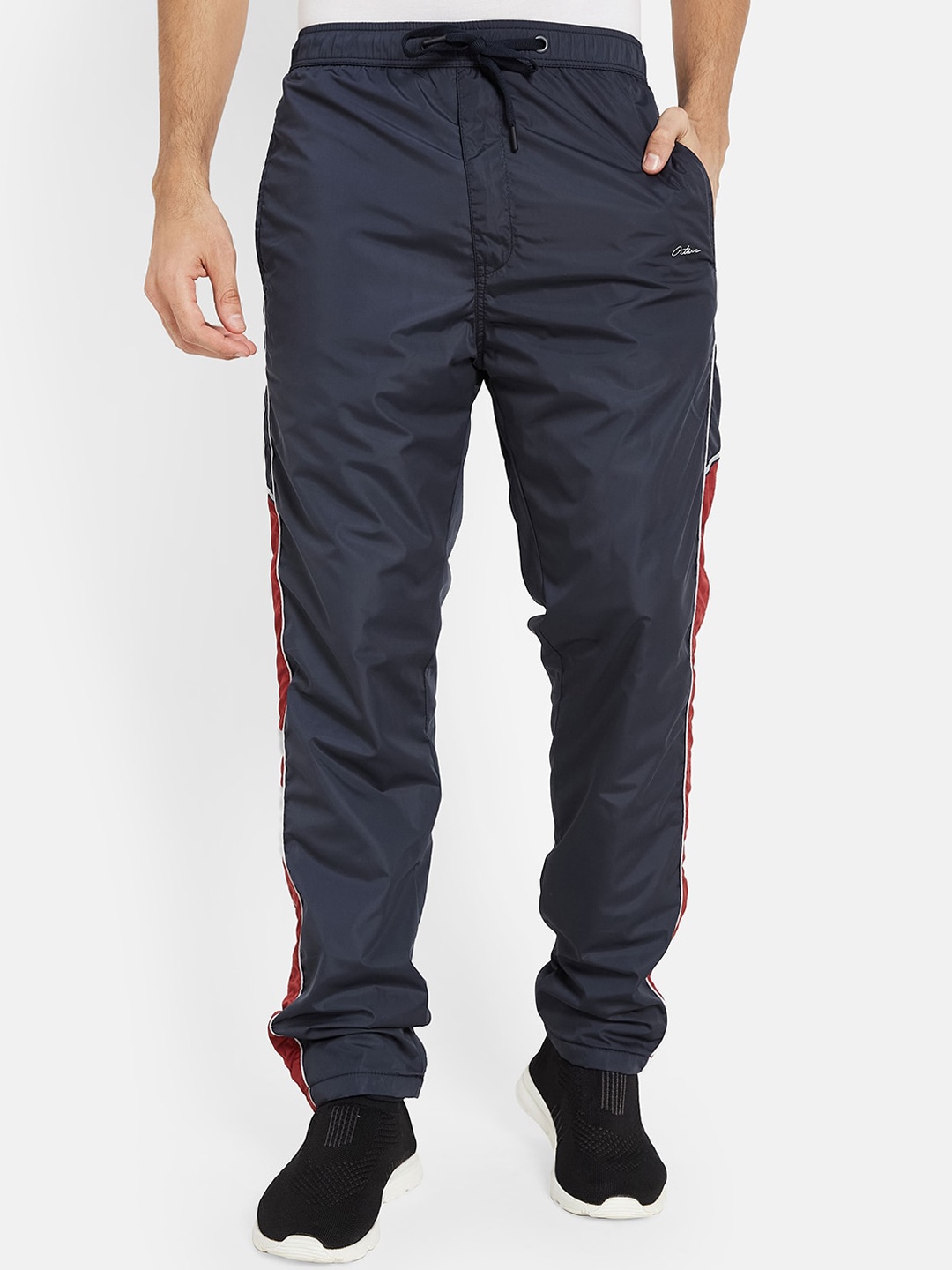 

Octave Men Colourblocked Cotton Mid Rise Track Pants, Navy blue