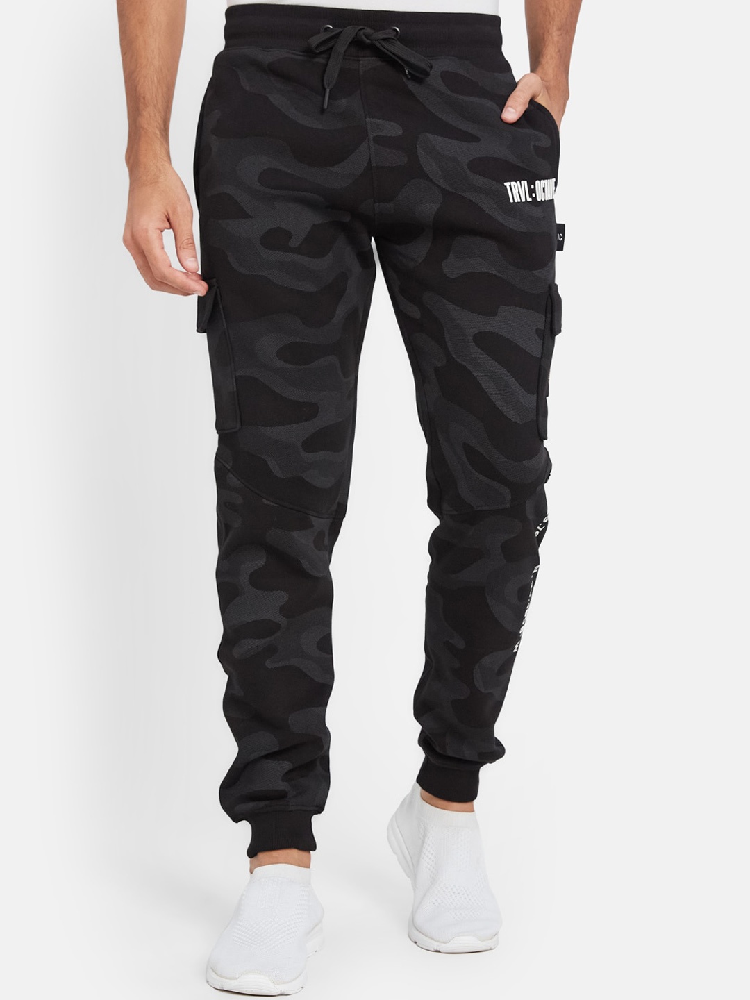 

Octave Men Camouflage Printed Mid-Rise Fleece Joggers, Black