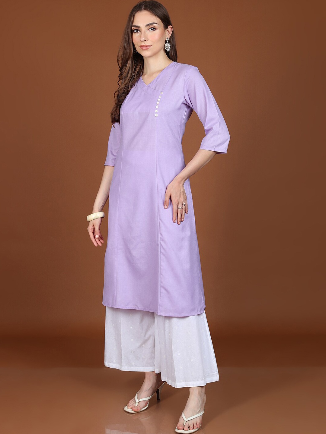 

Vishudh Purple V Neck Straight Kurta