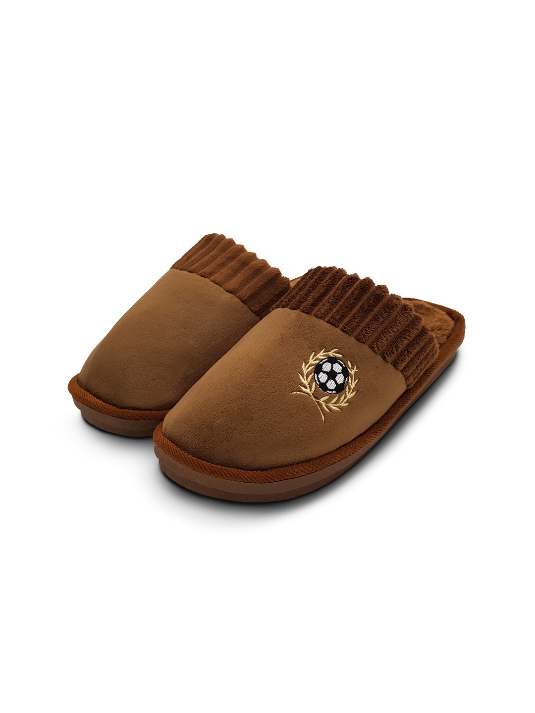 

JENNA Men Self Design Fur Warm Winter Room Slippers, Brown