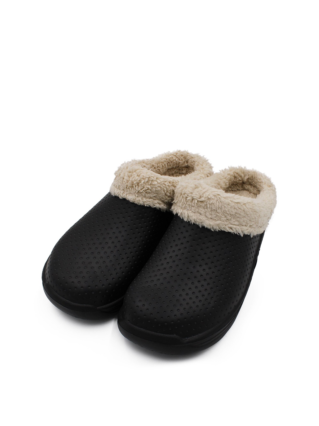 

JENNA Men Self Design Fur Warm Winter Room Slippers, Black
