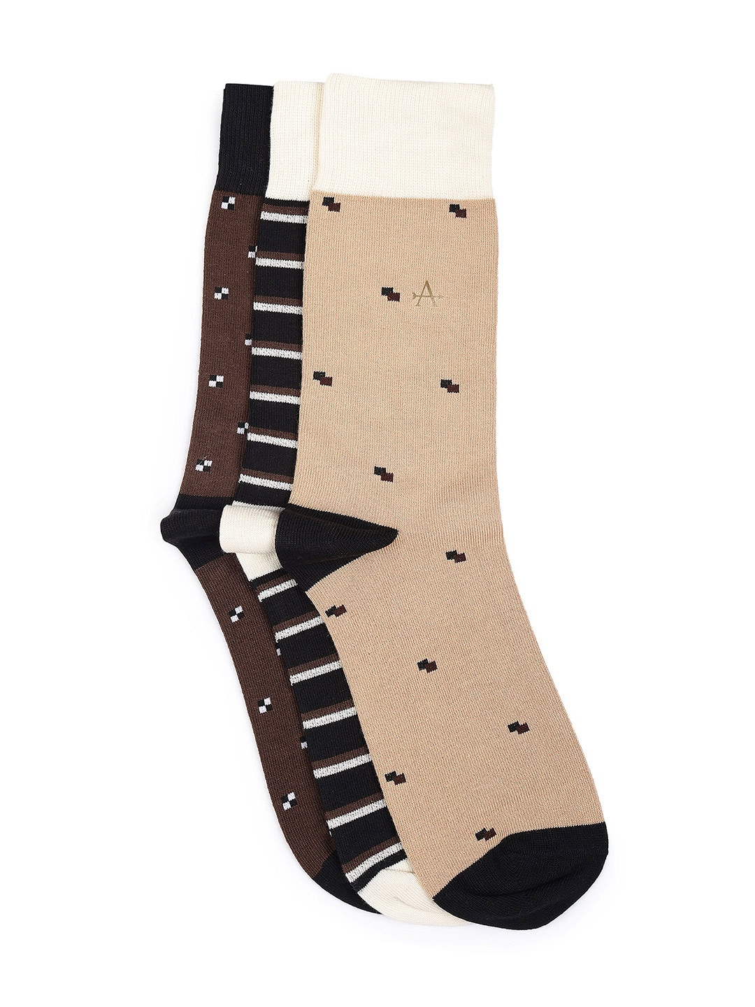

Arrow Men Pack Of 3 Patterned Cotton Breathable Above Ankle Length Socks, Brown