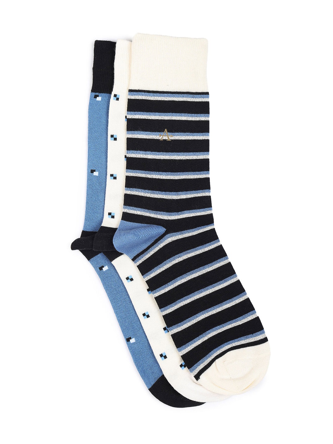 

Arrow Men Pack Of 3 Patterned Cotton Breathable Above Ankle Length Socks, Blue