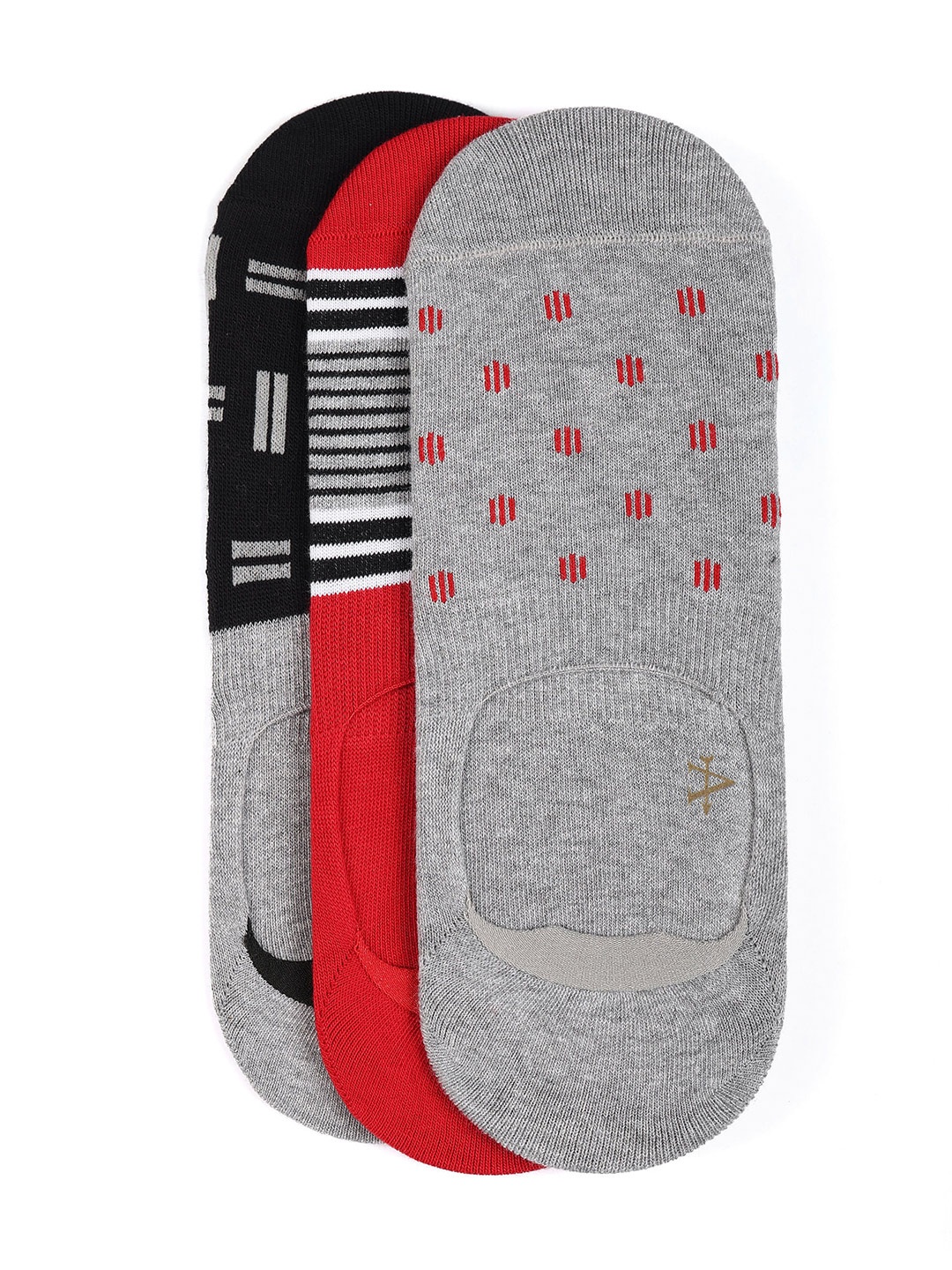 Arrow Men Pack Of 3 Patterned Cotton Breathable Shoe Liners Socks, Grey