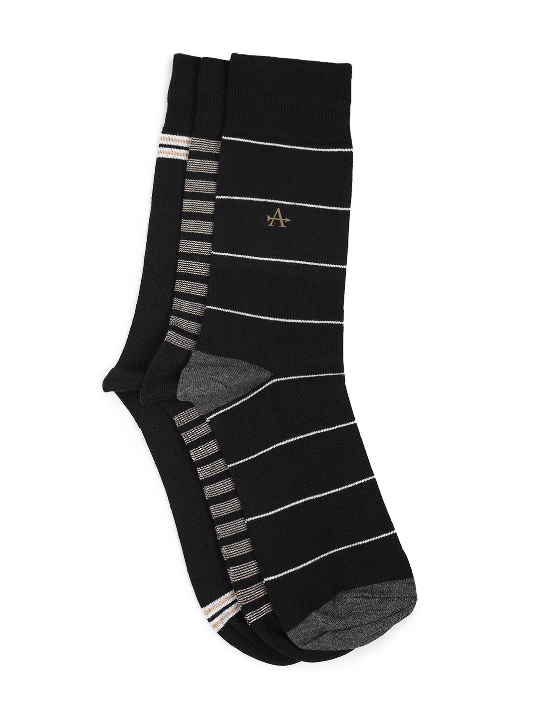 

Arrow Men Pack Of 3 Striped Cotton Breathable Above Ankle Length Socks, Black