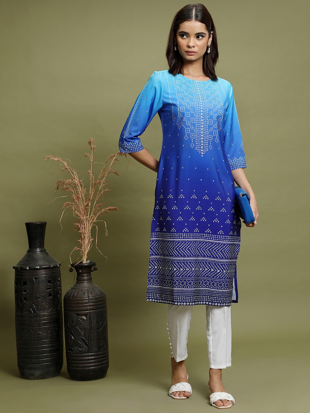 

KETCH Ethnic Motifs Printed Straight Kurta, Blue