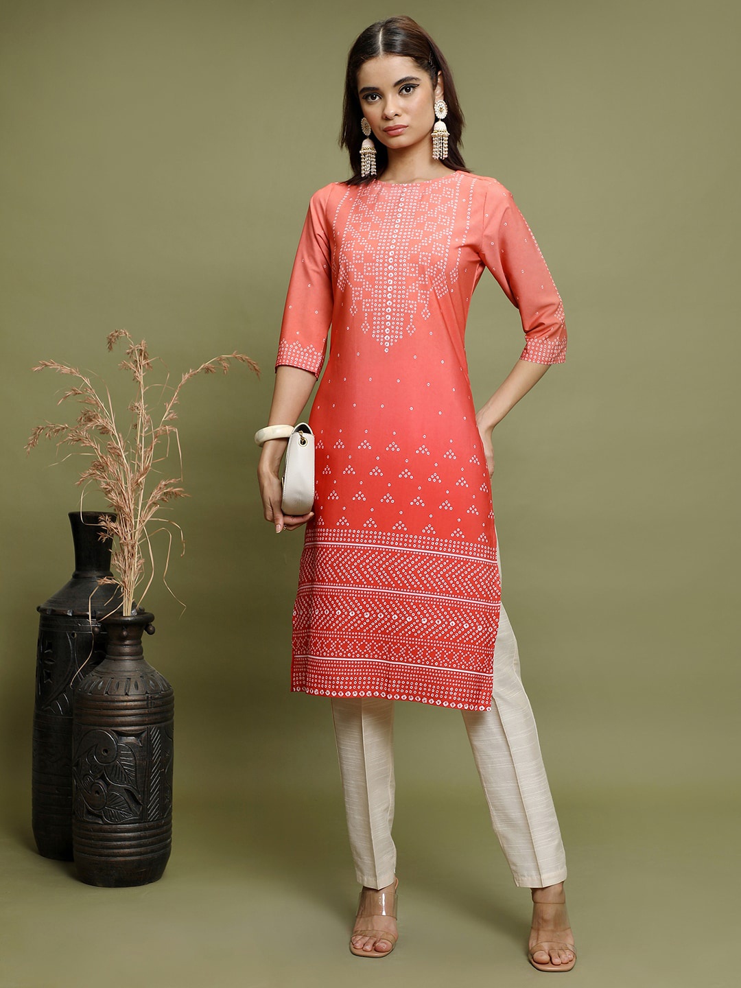 

KETCH Ethnic Motifs Printed Straight Kurta, Red