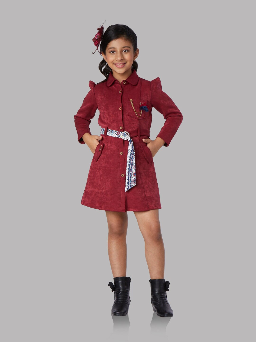 

Peppermint Girls Shirt Collar Cotton Shirt Dress, Maroon