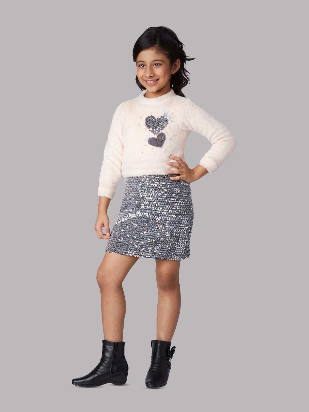 

Peppermint Girls Embellished Cotton A-Line Dress, Off white
