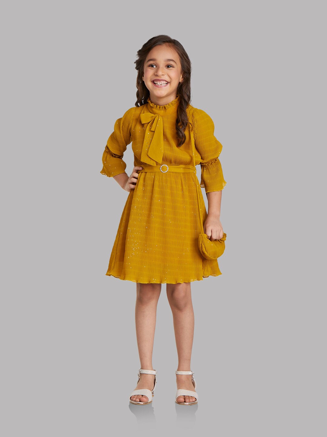

Peppermint Girls Tie-Up Neck Fit & Flare Dress, Mustard