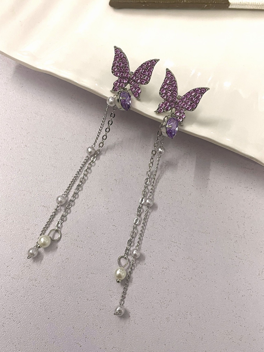 

ISHKAARA Rhinestone Contemporary Drop Earrings, Silver