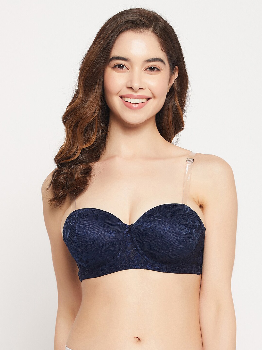 

Clovia Underwired Lightly Padded Half Coverage All Day Comfort Balconette Bra, Navy blue