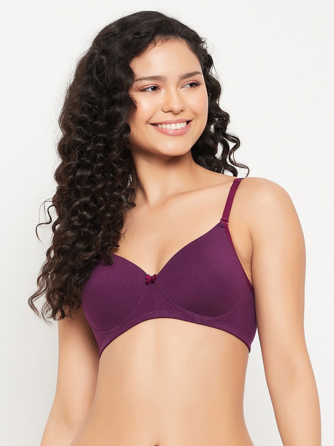 

Clovia Lightly Padded Full Coverage All Day Comfort Seamless Cotton T-shirt Bra, Purple