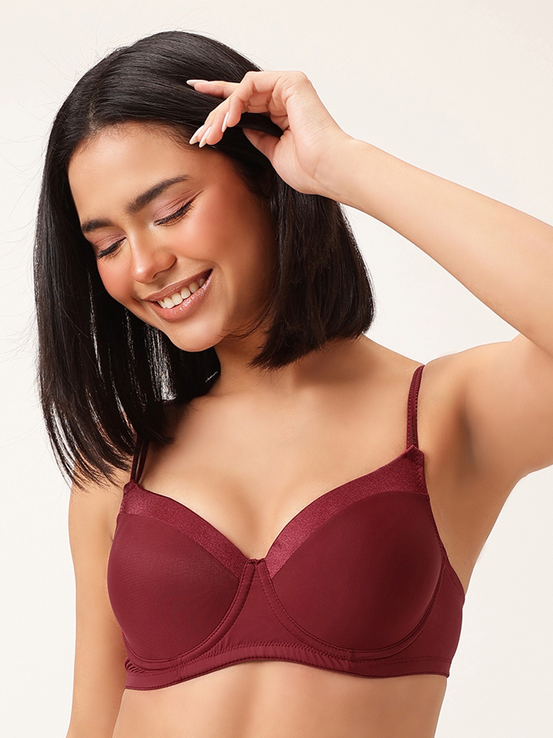 

Clovia Underwired Lightly Padded Half Coverage All Day Comfort Seamless Push-Up Bra, Maroon