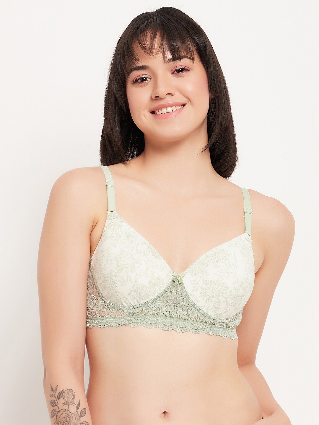 Clovia Flora Lightly Padded Full Coverage All Day Comfort T-shirt Bra, Green