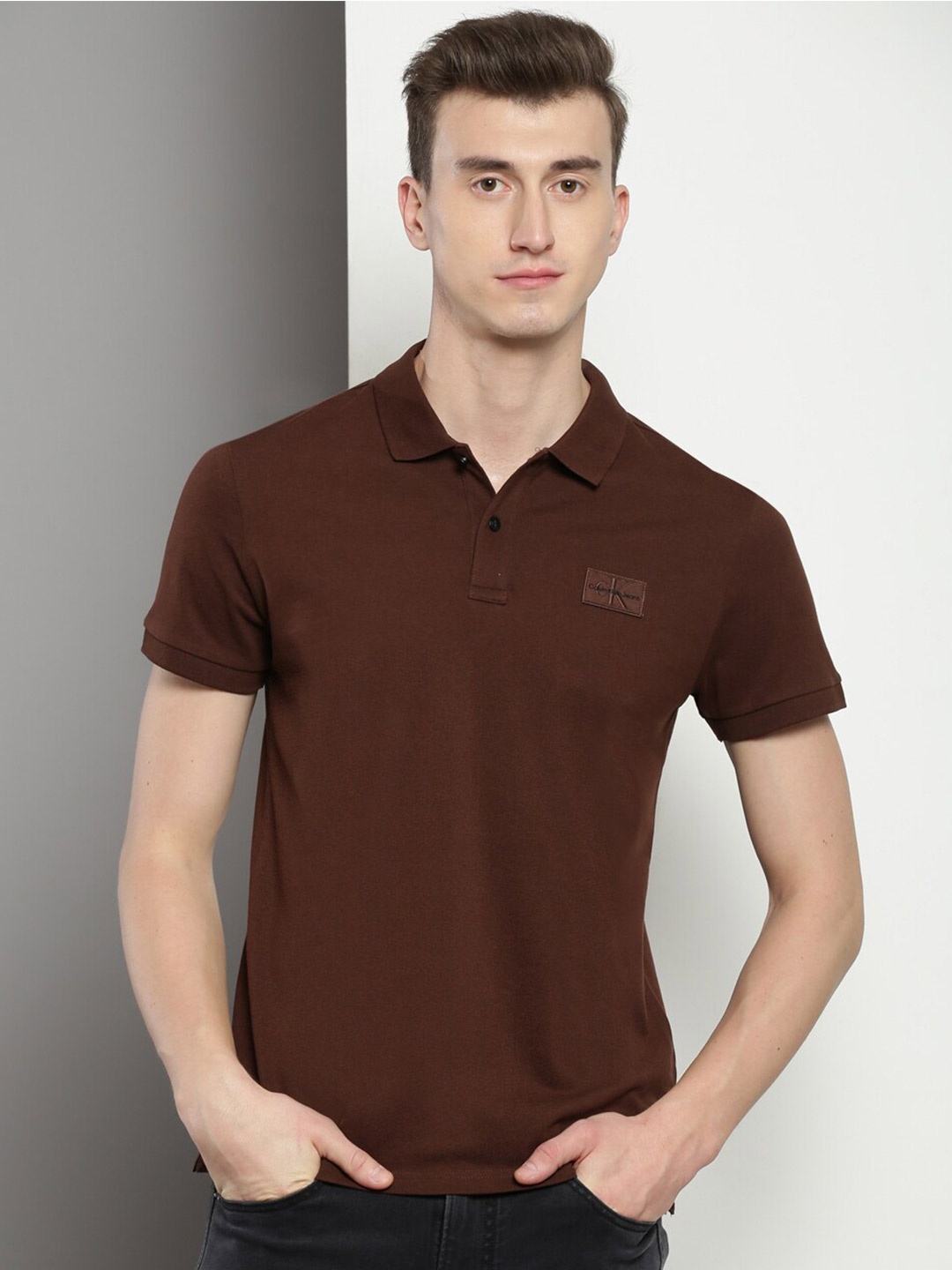 Calvin Klein Polo Collar Slim Fit T-shirt, Brown