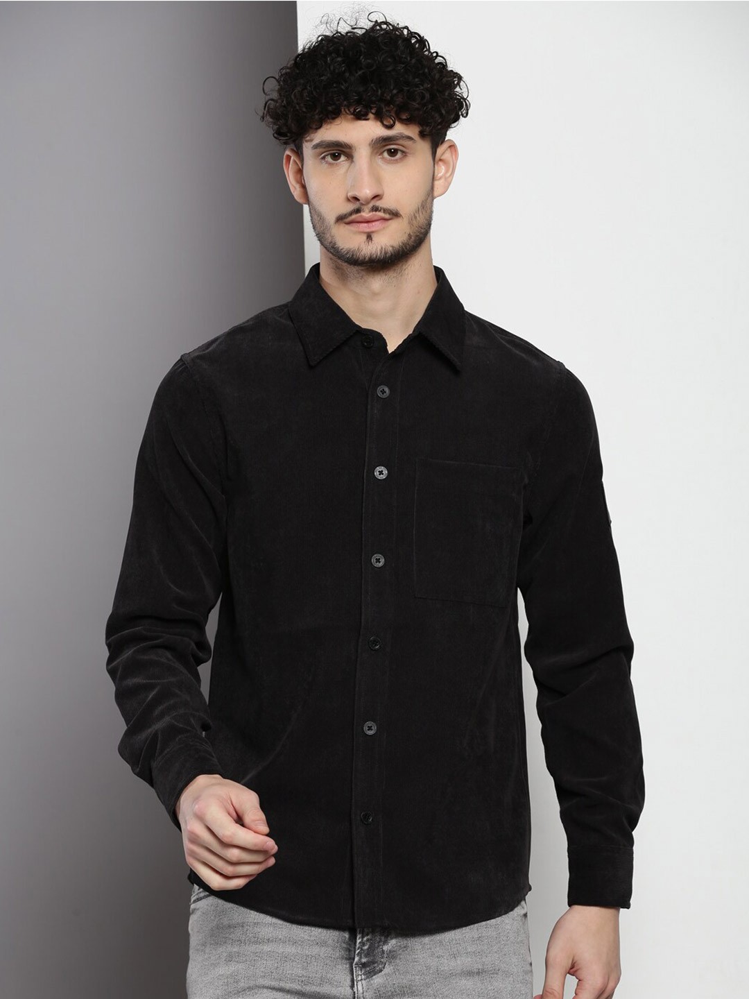

Calvin Klein Spread Collar Casual Shirt, Black