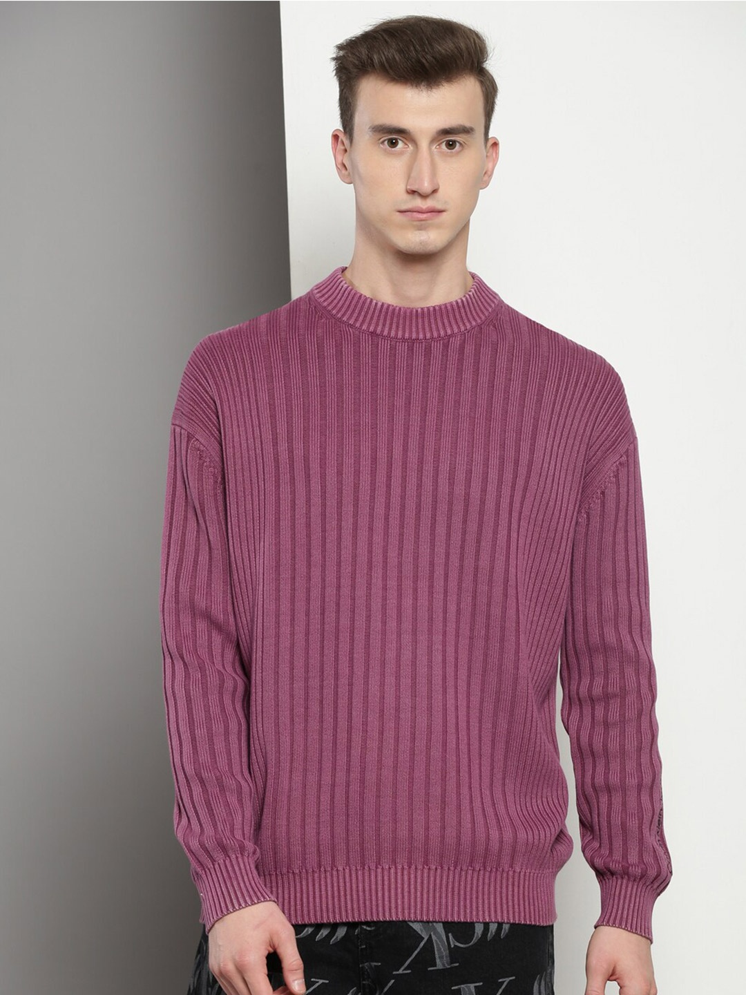 Calvin Klein Jeans Ribbed Pure Cotton Pullover Sweater, Pink