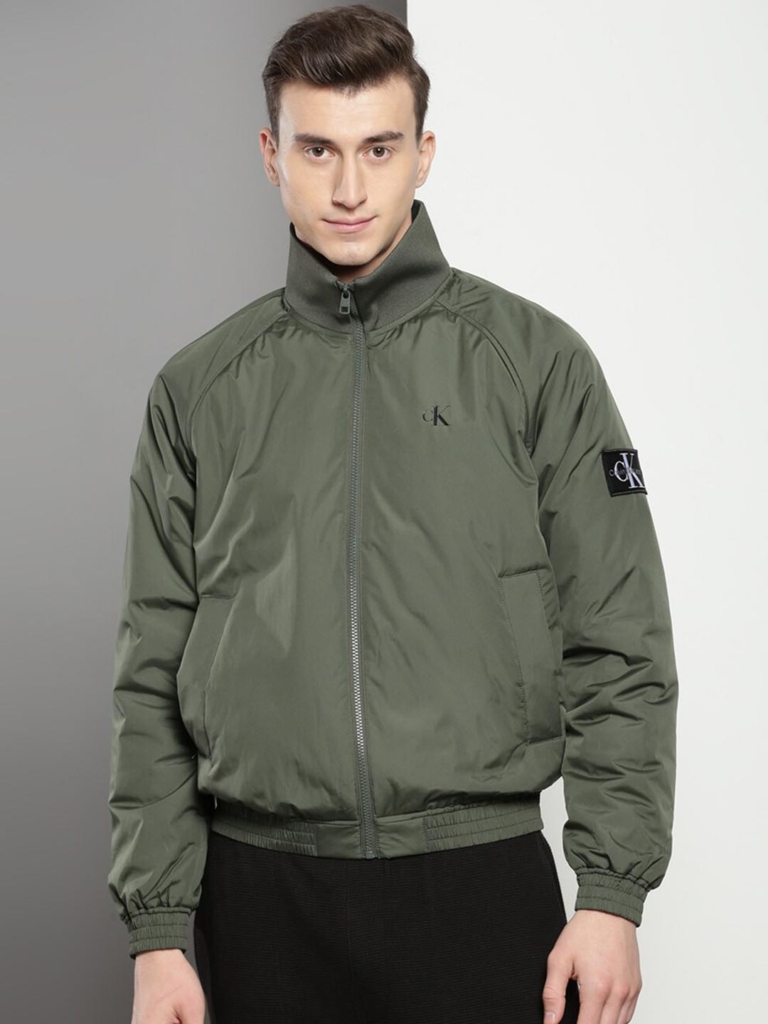 

Calvin Klein Jeans Mock Collar Bomber Jacket, Olive