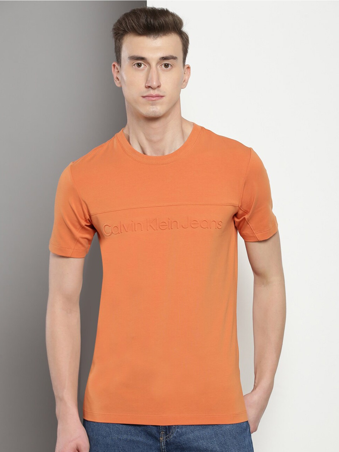 

Calvin Klein Jeans Typography Printed Slim Fit T-shirt, Orange
