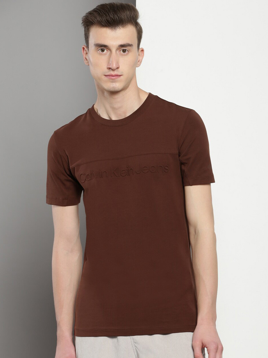 

Calvin Klein Jeans Typography Printed Slim Fit T-shirt, Brown