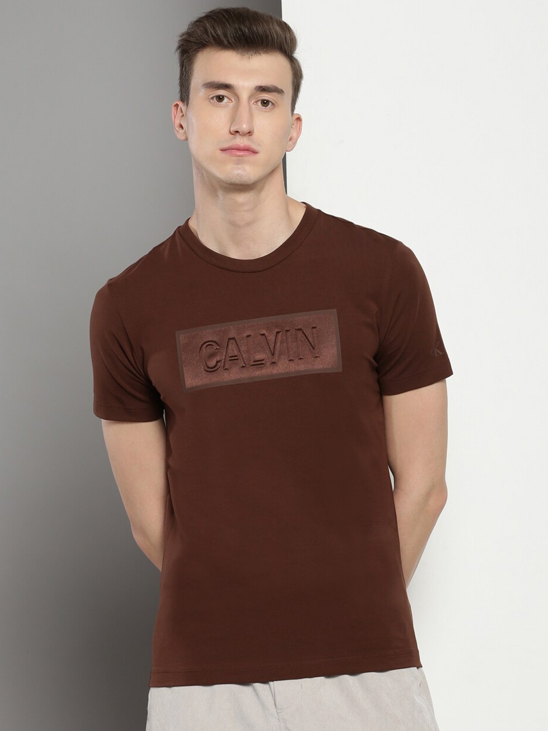 

Calvin Klein Typography Printed Slim Fit T-shirt, Brown