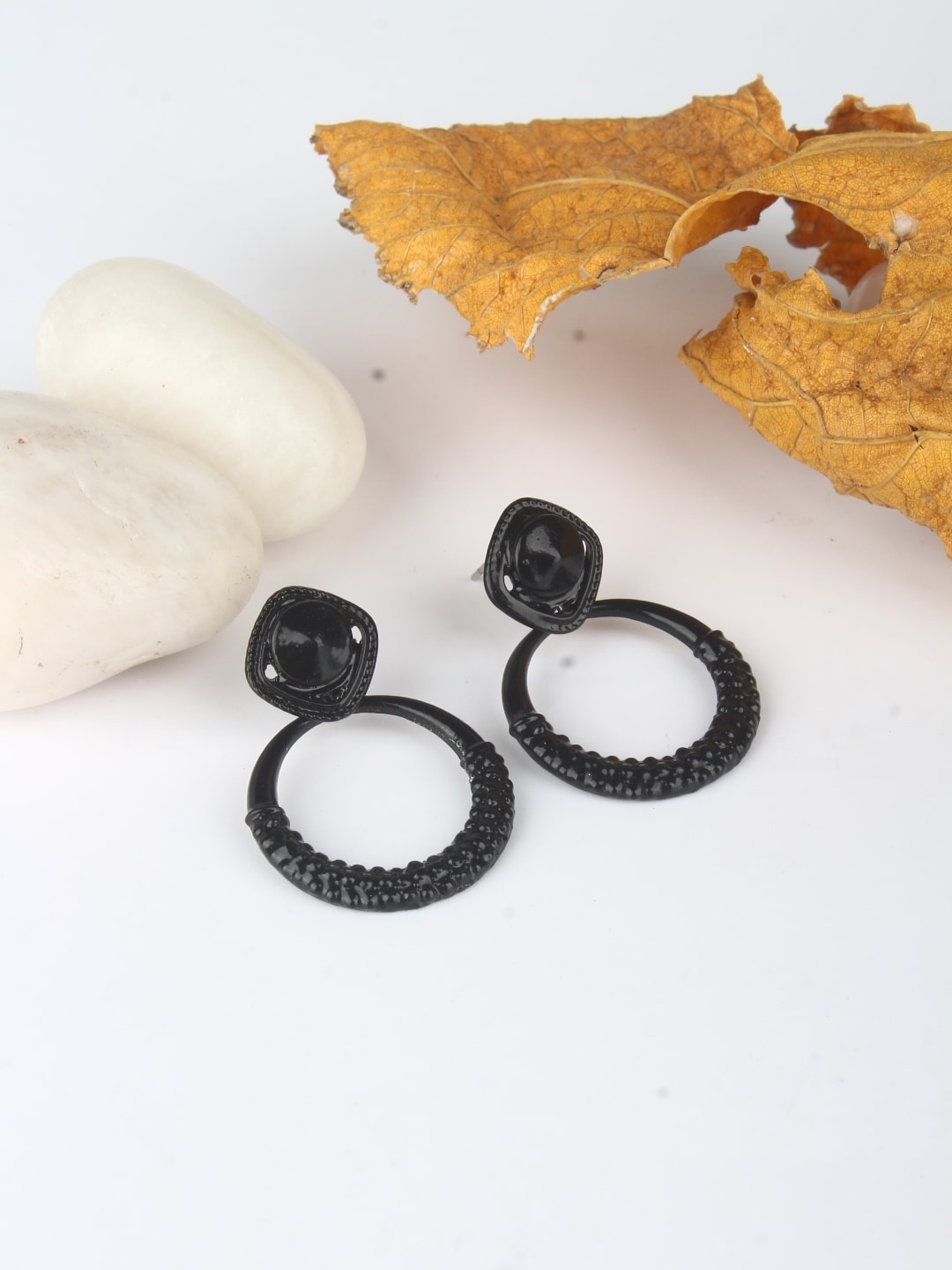 

Sangria Black-Plated Circular Drop Earrings