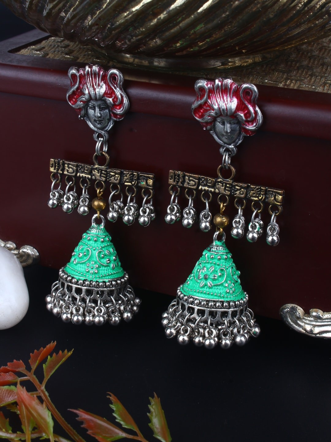 

Sangria Silver-Plated Kundan Jumkas Earrings