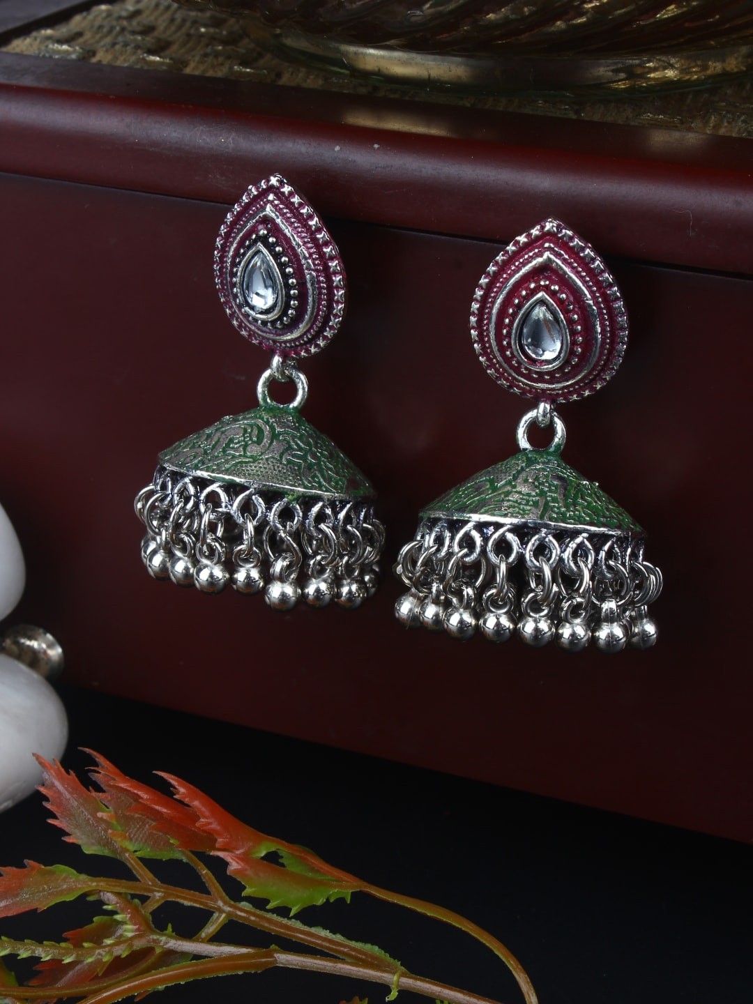 

Sangria Silver-Plated Kundan Jumkas Earrings