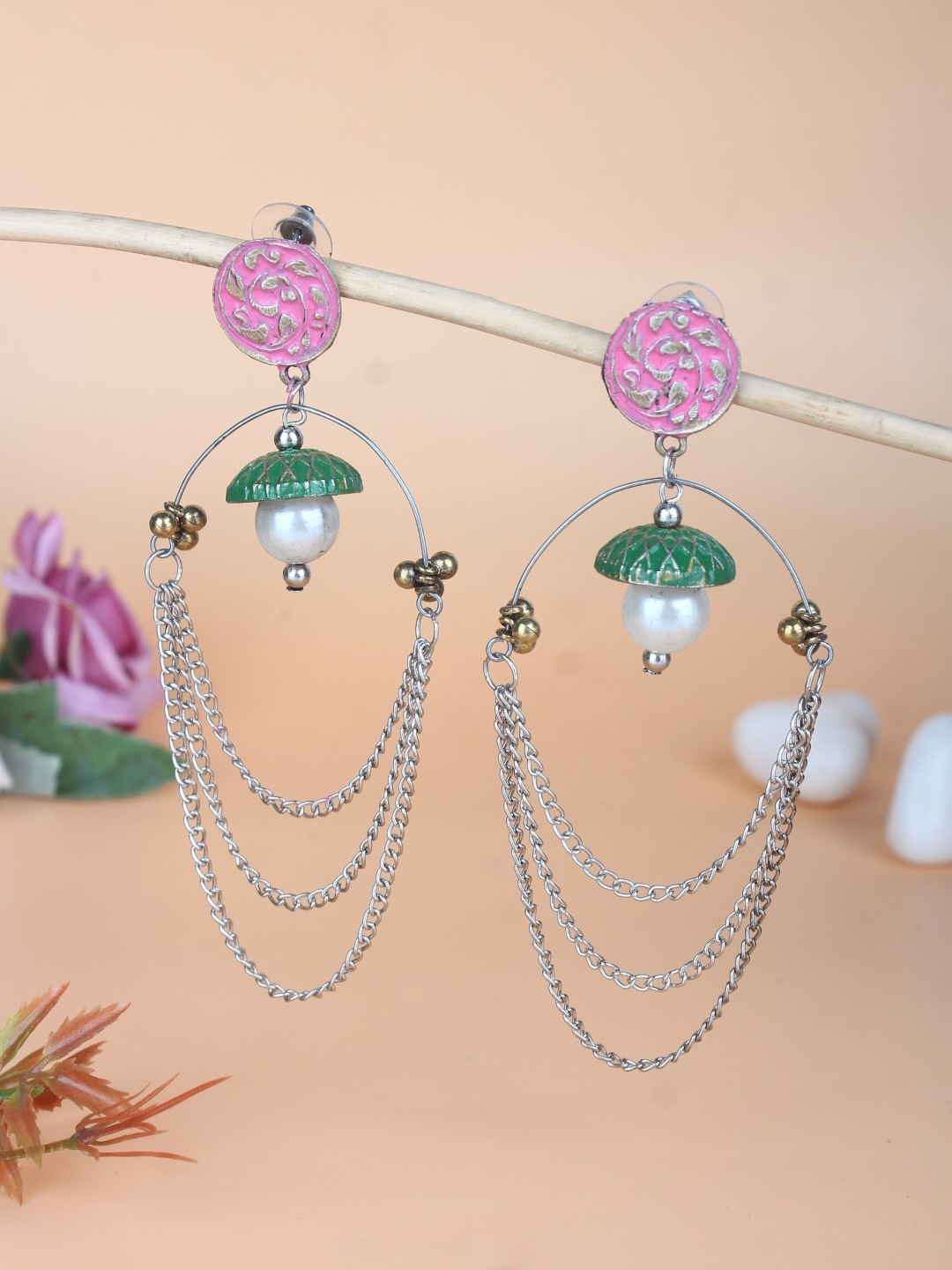 

Sangria Silver-Plated Kundan Stone Studded Drop Earrings