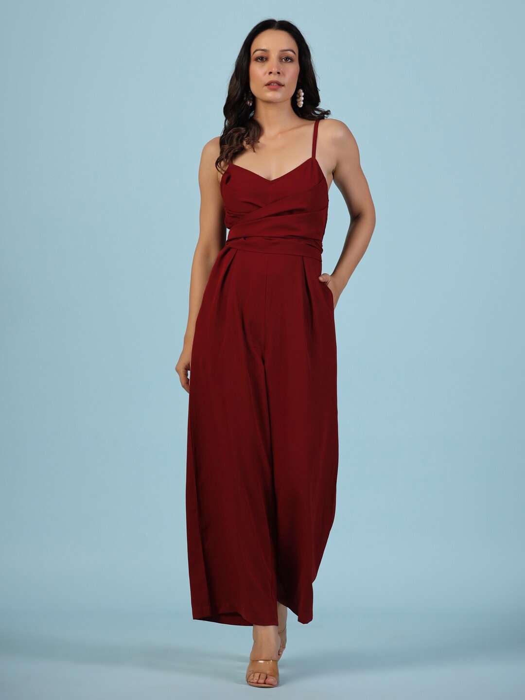 

ETC Maroon Shoulder Strap Basic Jumpsuit