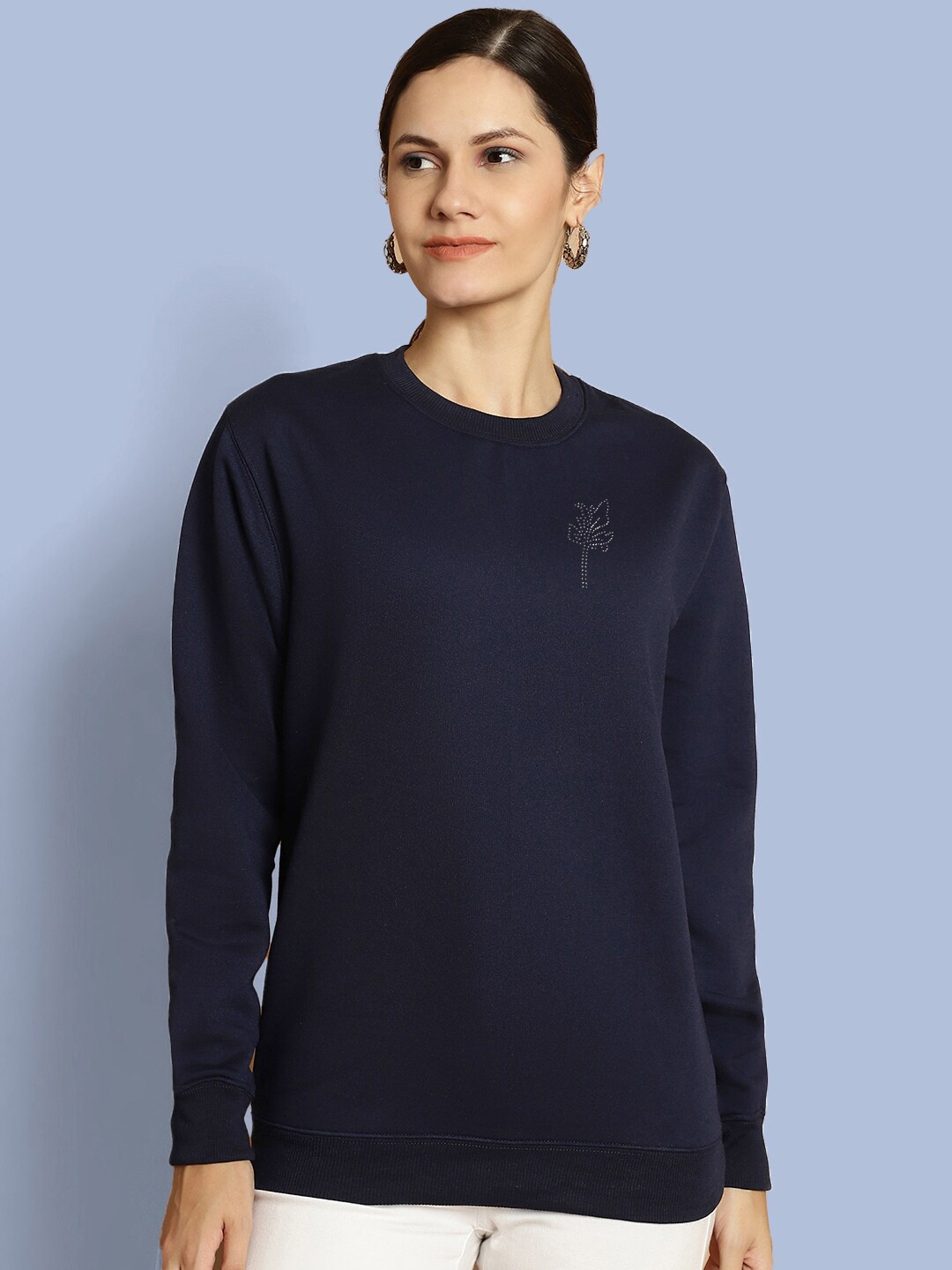 

urSense Fleece Pullover Sweatshirt With Embellished Detail, Navy blue