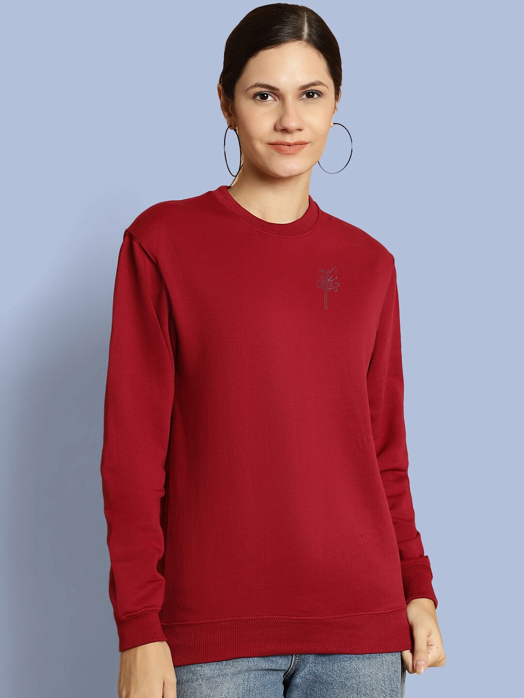 

urSense Fleece Pullover Sweatshirt With Embellished Detail, Maroon