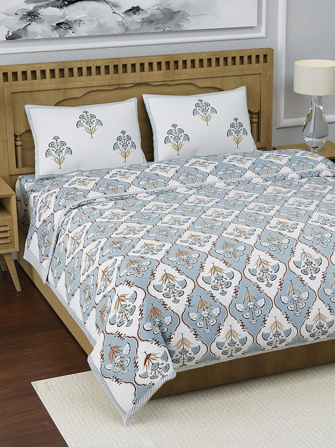 

BRASK INDIA Grey Floral Cotton 300 TC King Bedsheet with 2 Pillow Covers