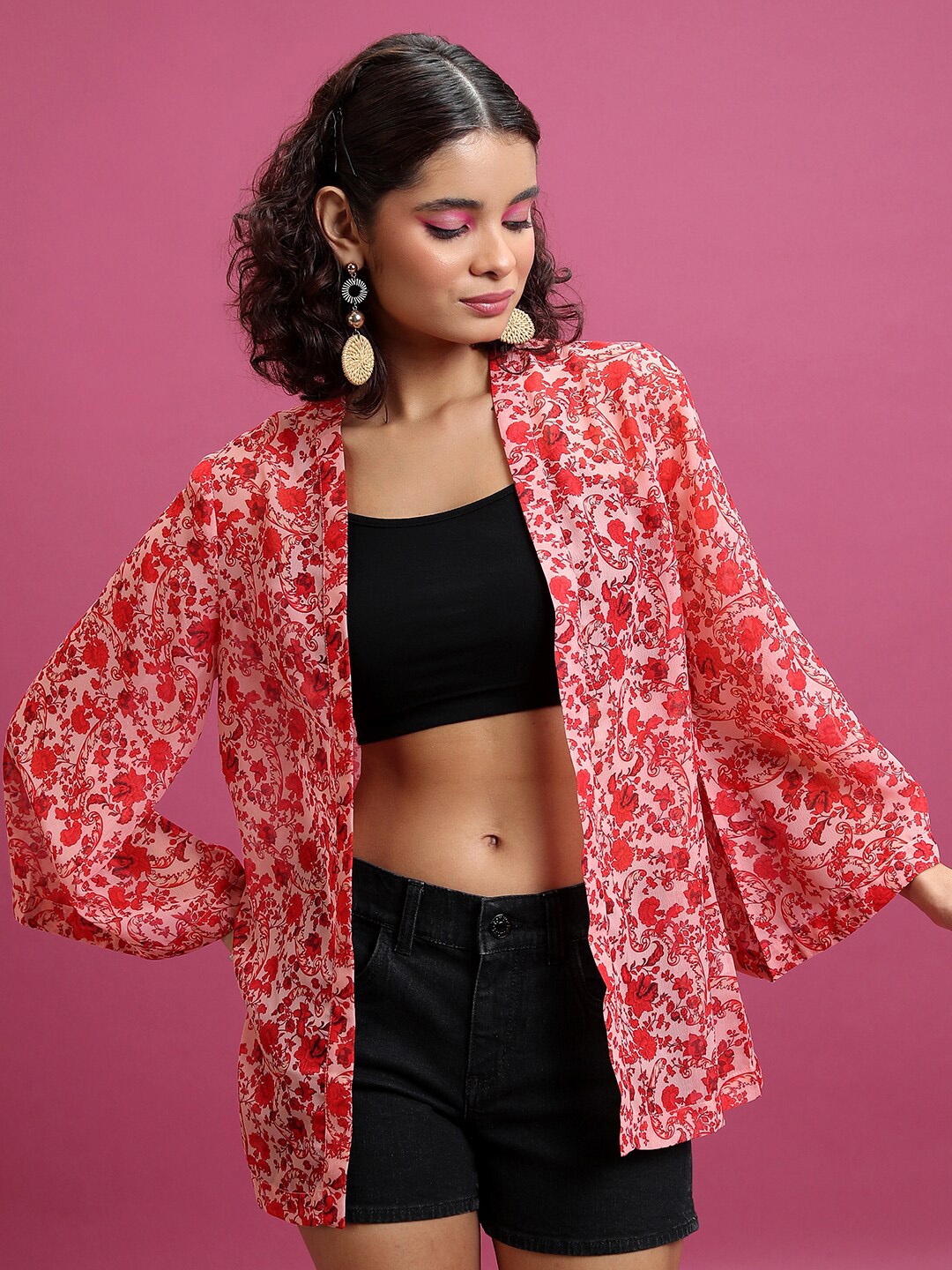 

KETCH Floral Printed Open Front Shrug, White