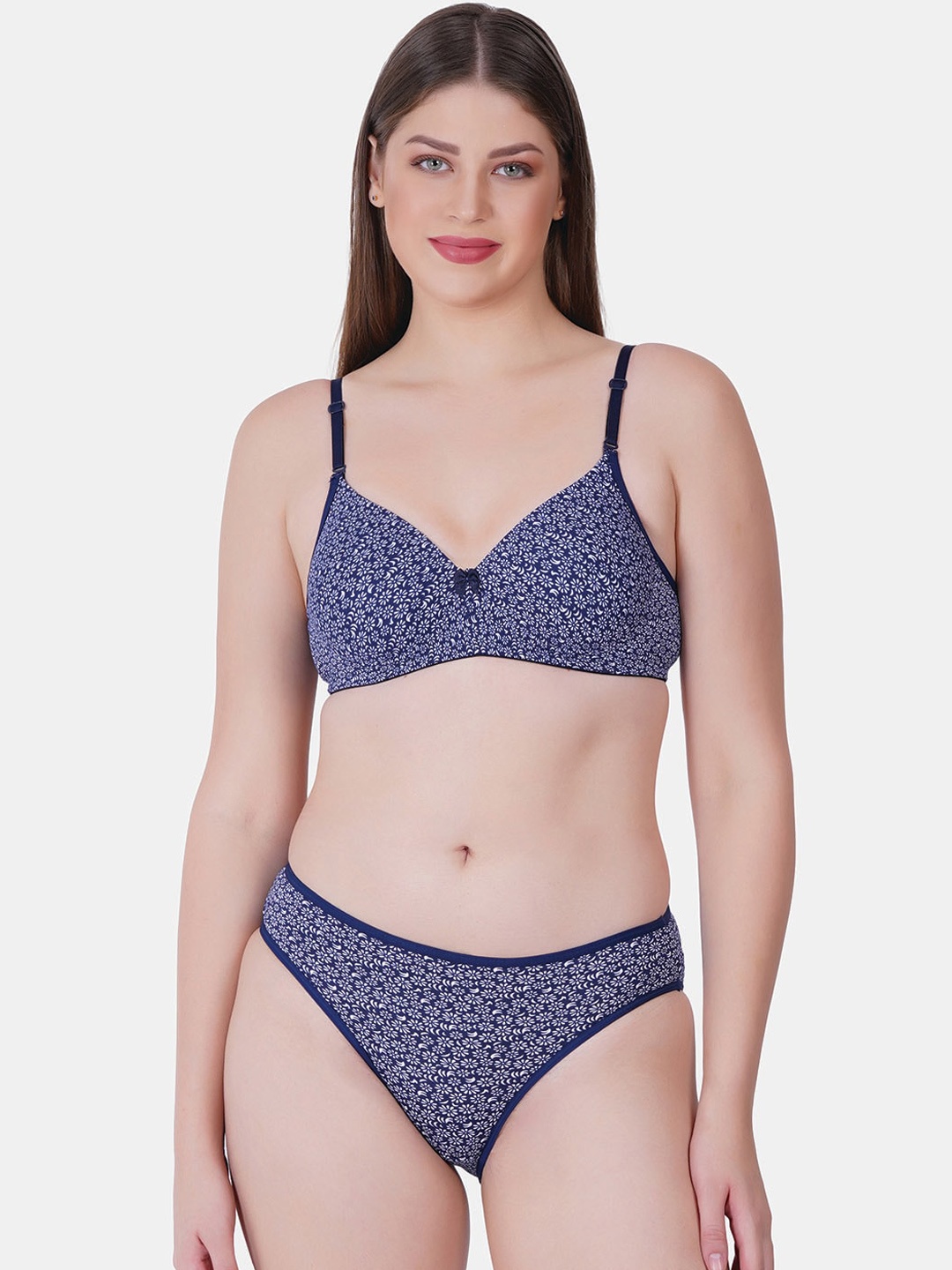

Reveira Floral Printed Lingerie Set, Navy blue