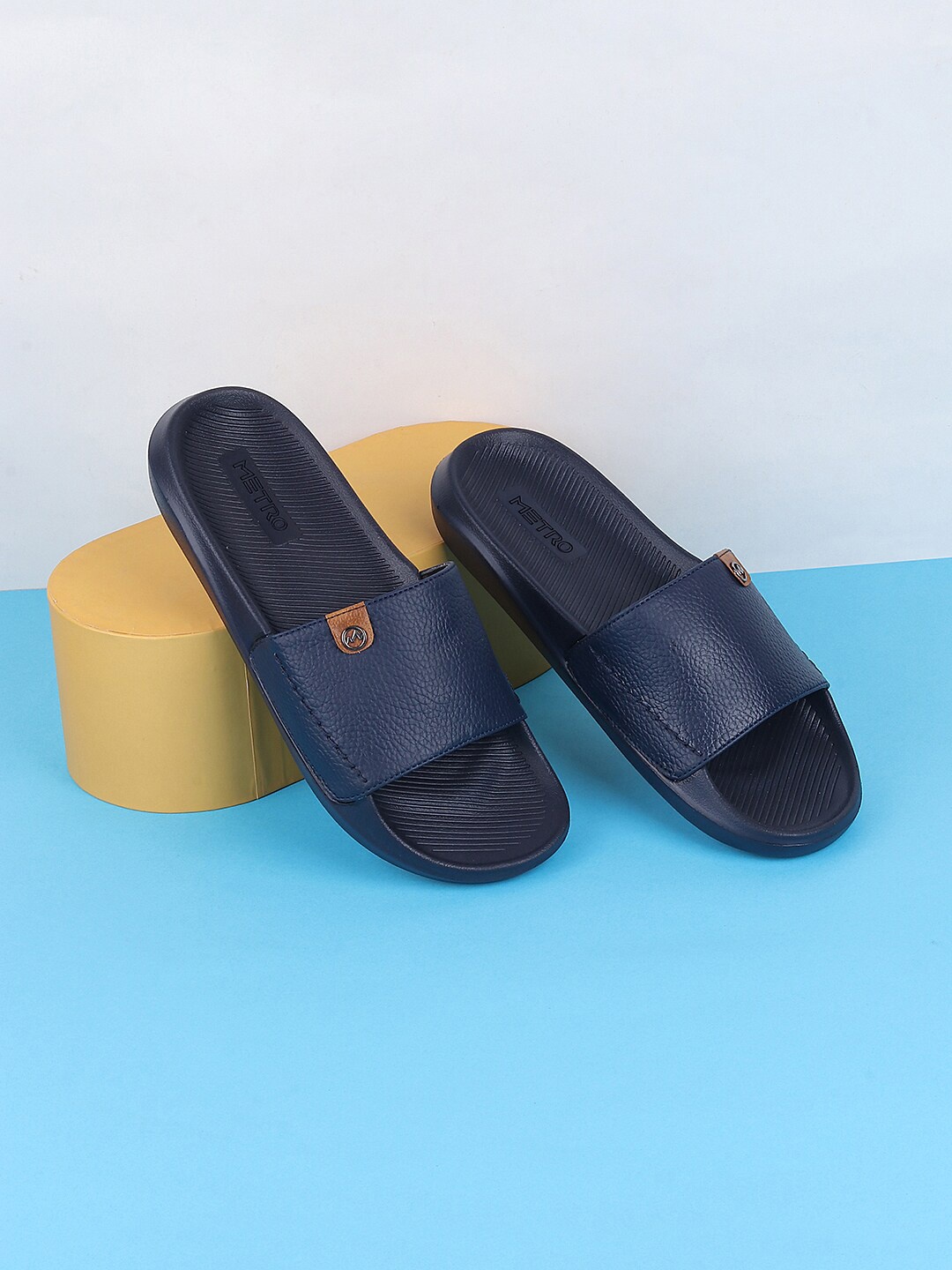 

Metro Men Textured Sliders, Navy blue
