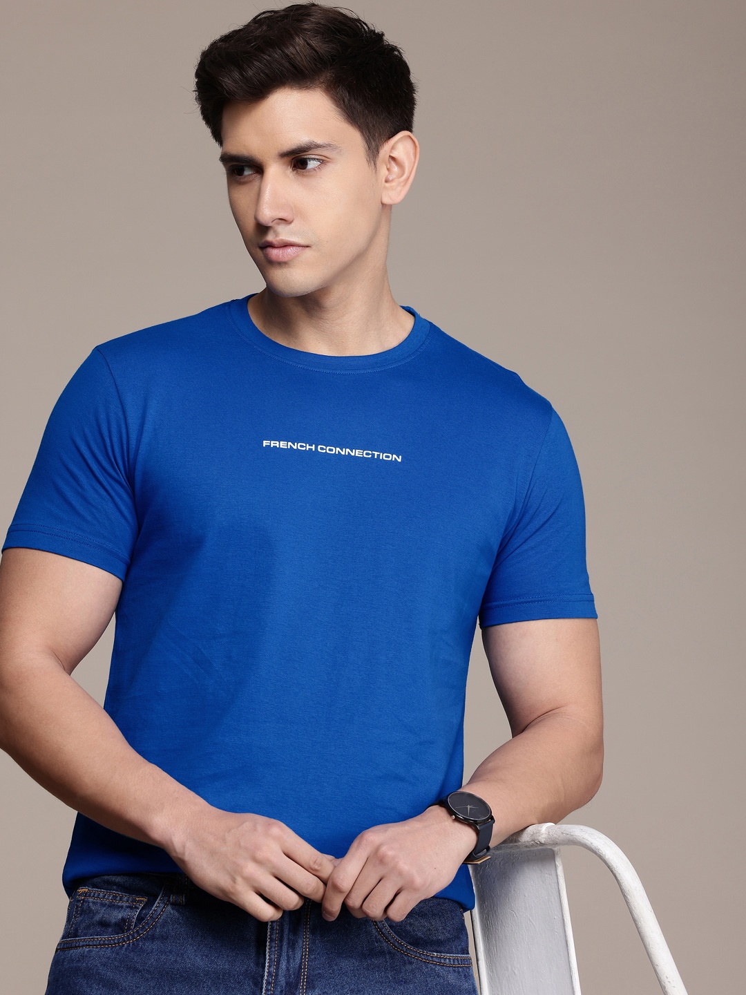 

French Connection Round Neck Pure Cotton T-shirt, Blue