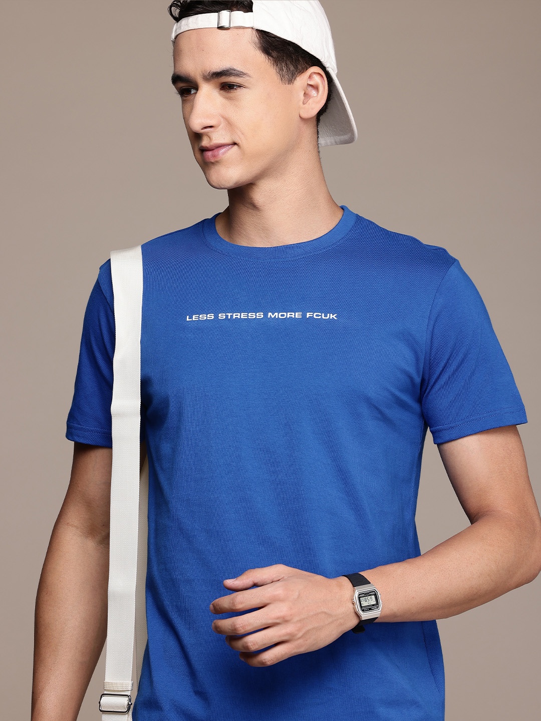 

FCUK Typography Printed Pure Cotton T-shirt, Blue