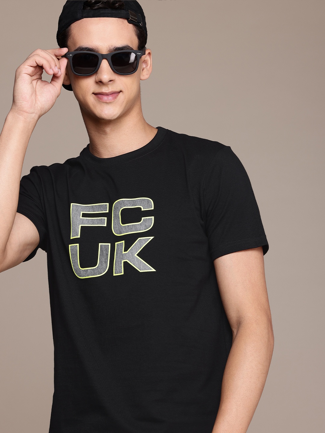 

FCUK Brand Logo Printed Pure Cotton T-shirt, Black