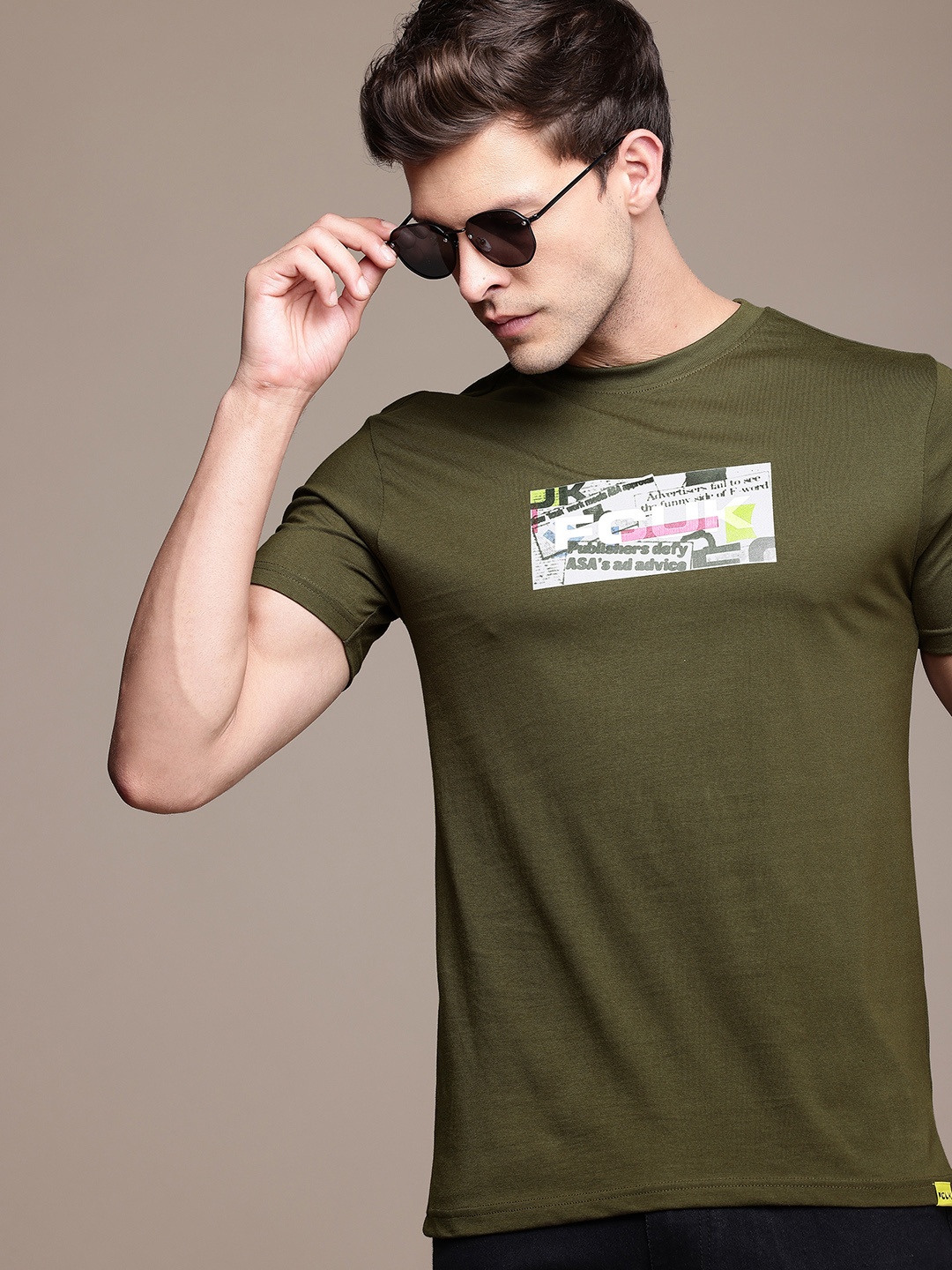 

FCUK Brand Logo Printed Pure Cotton T-shirt, Olive