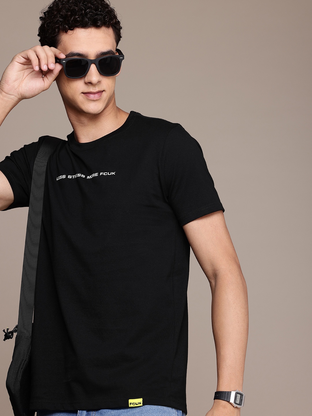 

FCUK Typography Printed Pure Cotton T-shirt, Black