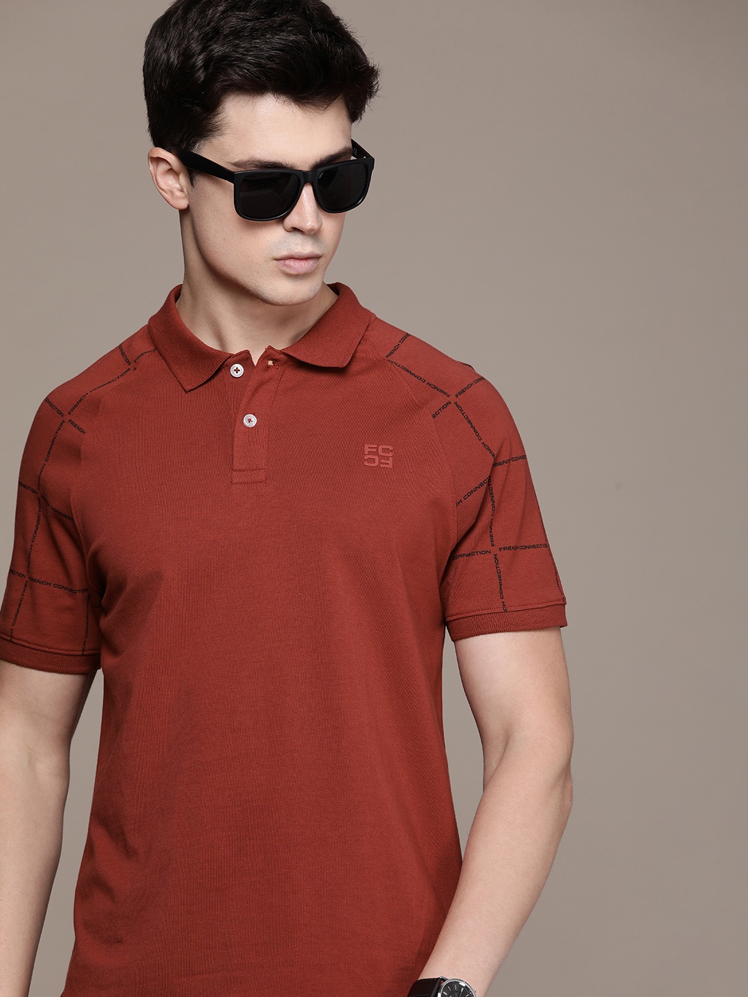 

French Connection Pure Cotton Polo Collar Casual T-shirt, Maroon