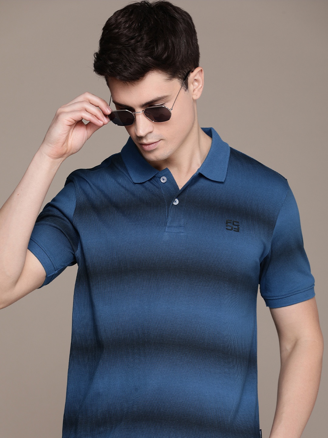 

French Connection Dyed Polo Collar Pure Cotton T-shirt, Blue