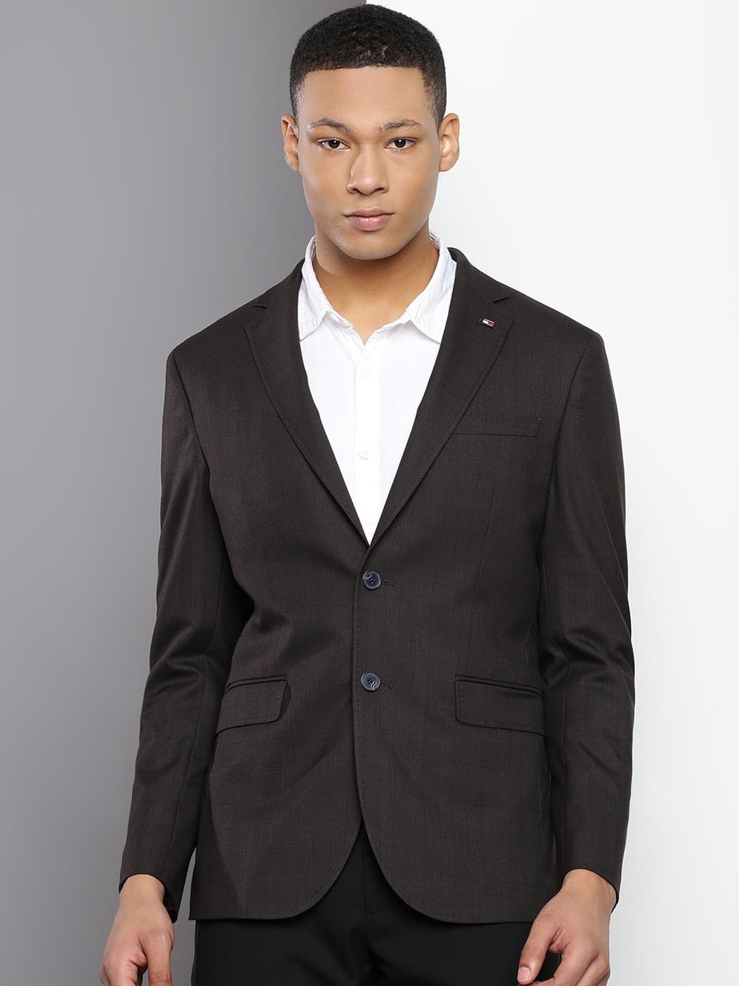 

Tommy Hilfiger Checked Tailored Fit Formal Single Breasted Blazer, Brown