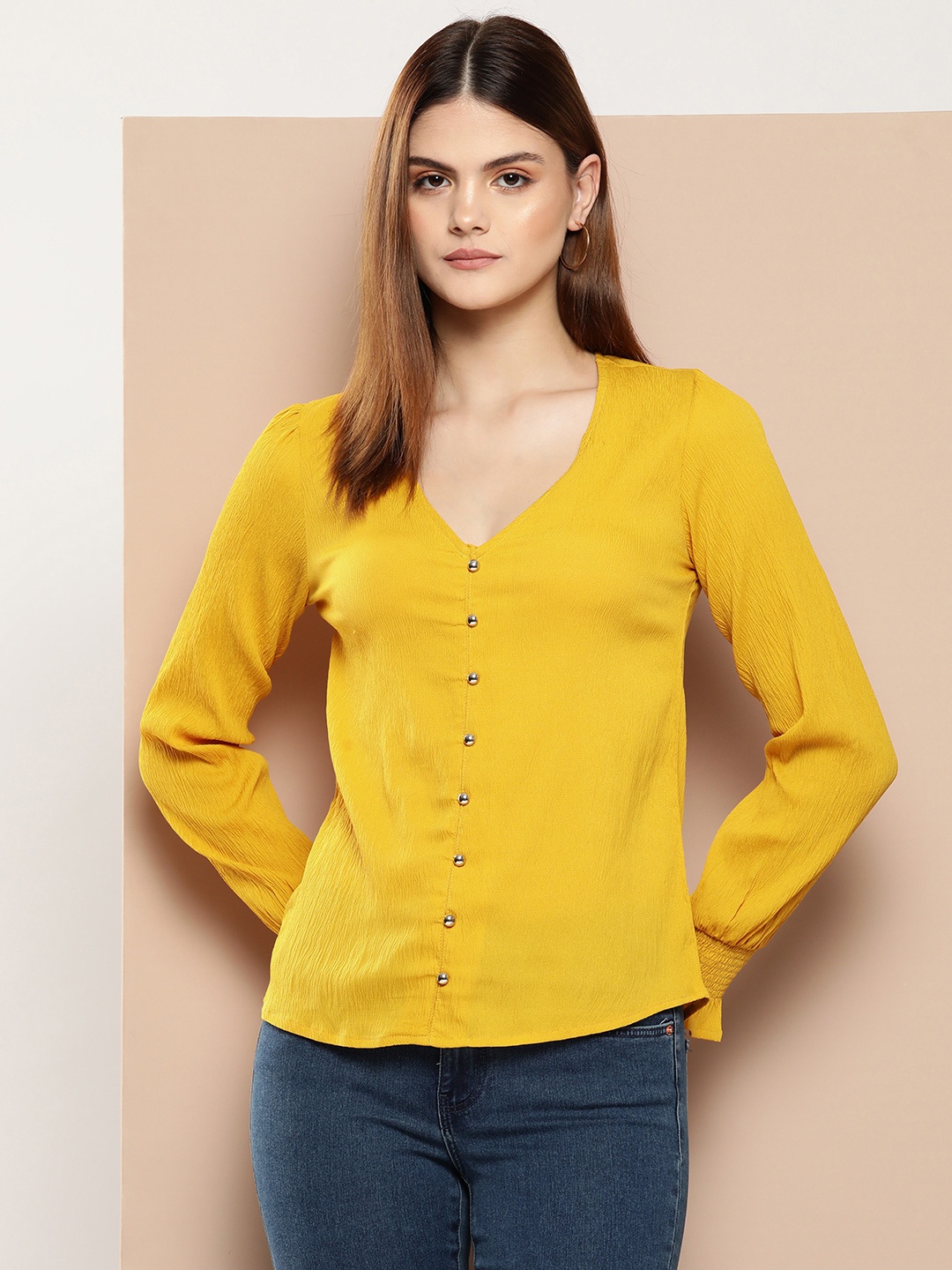 

Chemistry Bishop Sleeves Shirt Style Top, Mustard