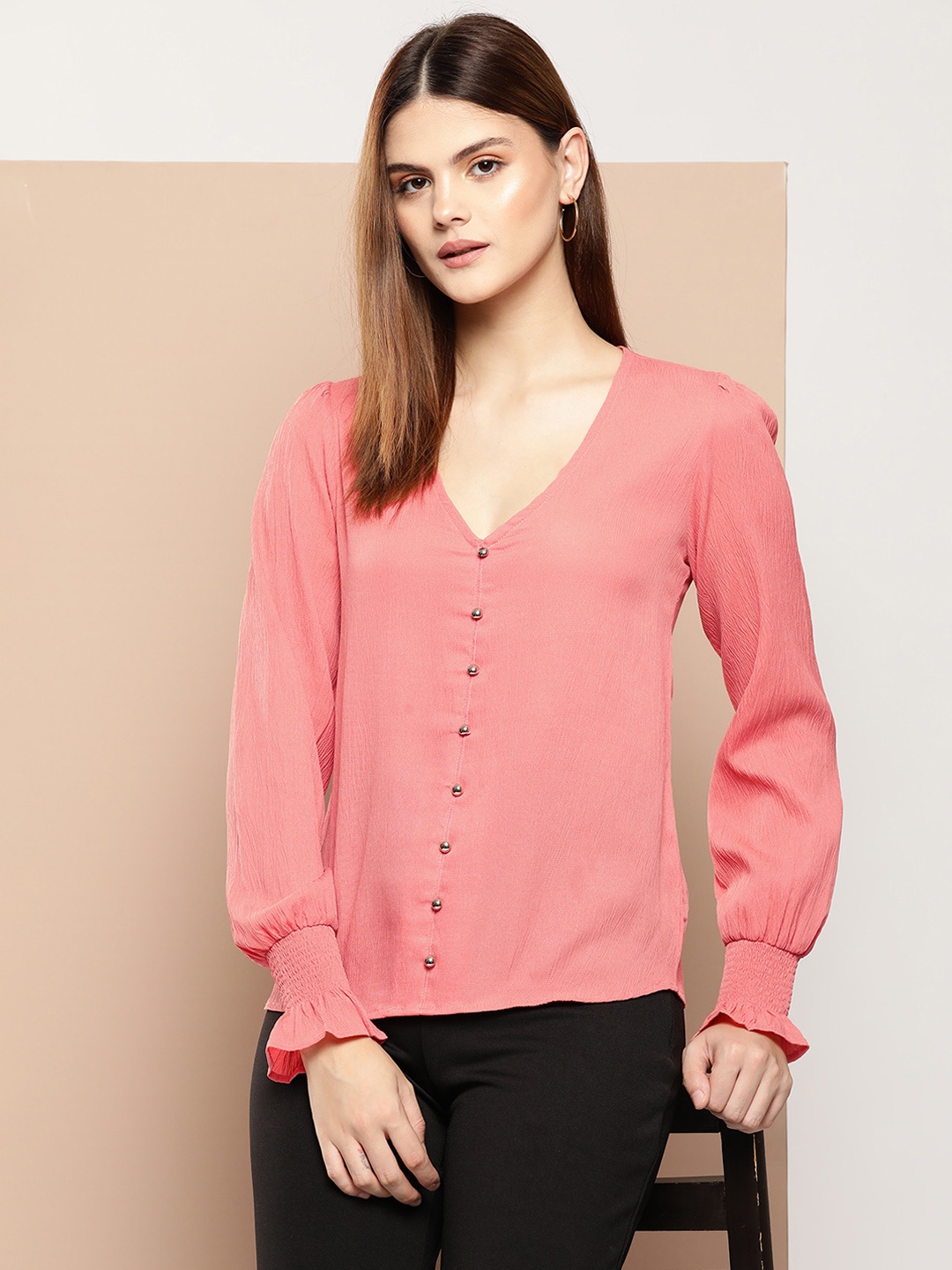 

Chemistry Bishop Sleeves Shirt Style Top, Pink