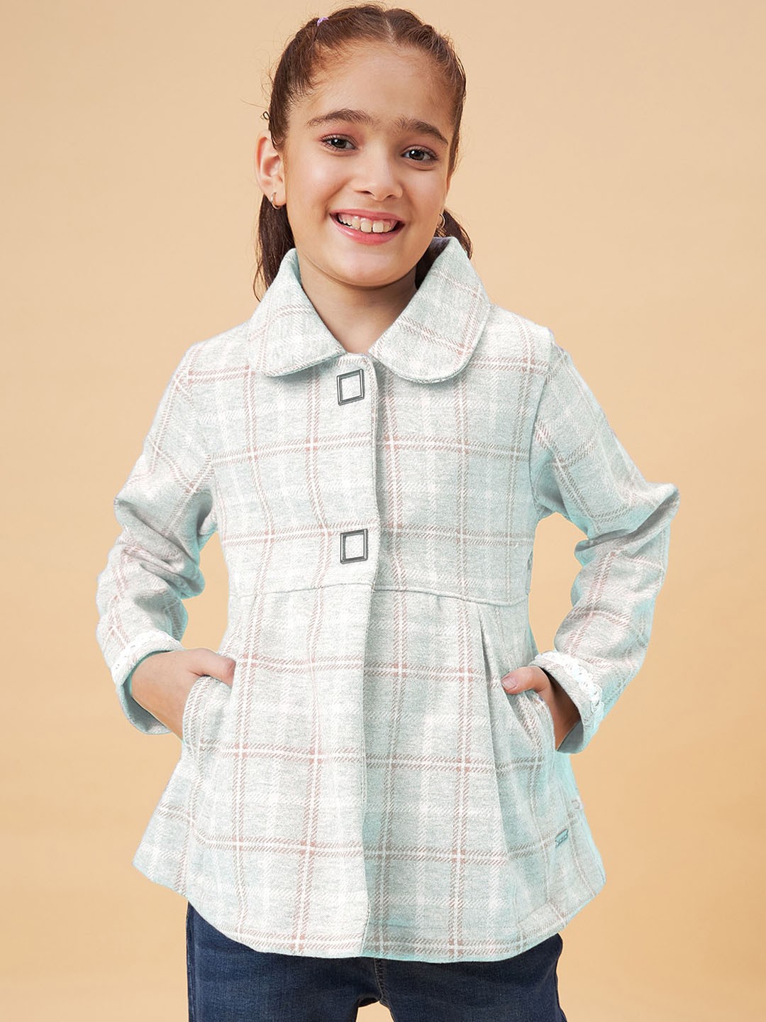 

Ben & Joe Girls Checked Single Breasted Faux Fur Overcoat, Grey